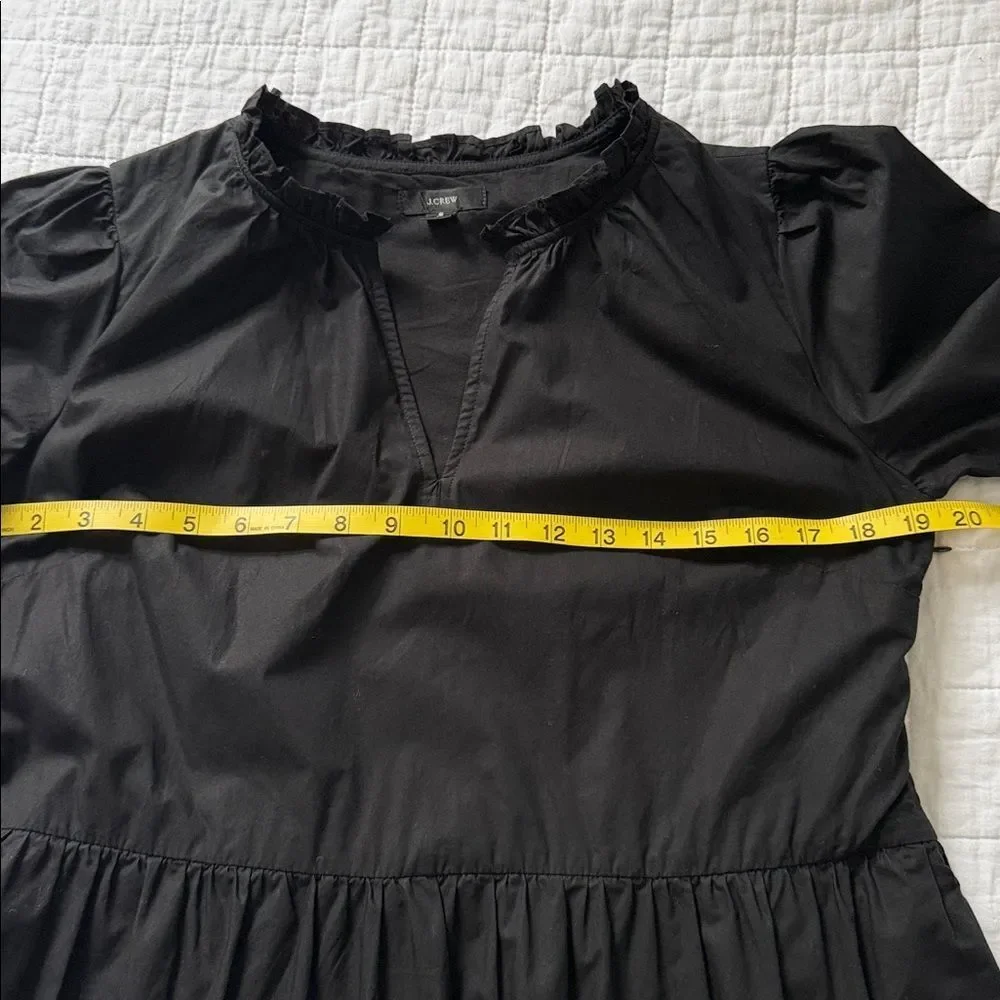 J.Crew Black Cotton Ruffle Neck Tiered Popover Mini Dress Women’s Puff Sleeve S